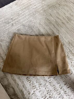 stradivarius Tan Suede-Look Mini Skirt